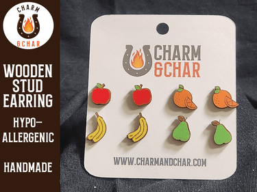 Fruit Wood Stud Earrings - Food Fashion Earring Set - Stud Earring - Charm and Char